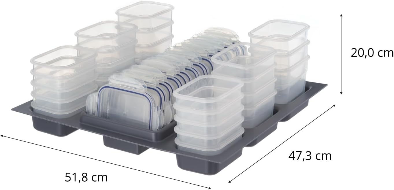 Nest24 – Küchen-Schubladen- Organizer mit 24 stapel- und nestbaren Frischhaltedosen – passend für LocknLock HSM3640. HSM3660. HSM3680 – Gesamtvolumen 18.9 l (47.3 × 51.8 × 20.0 cm)