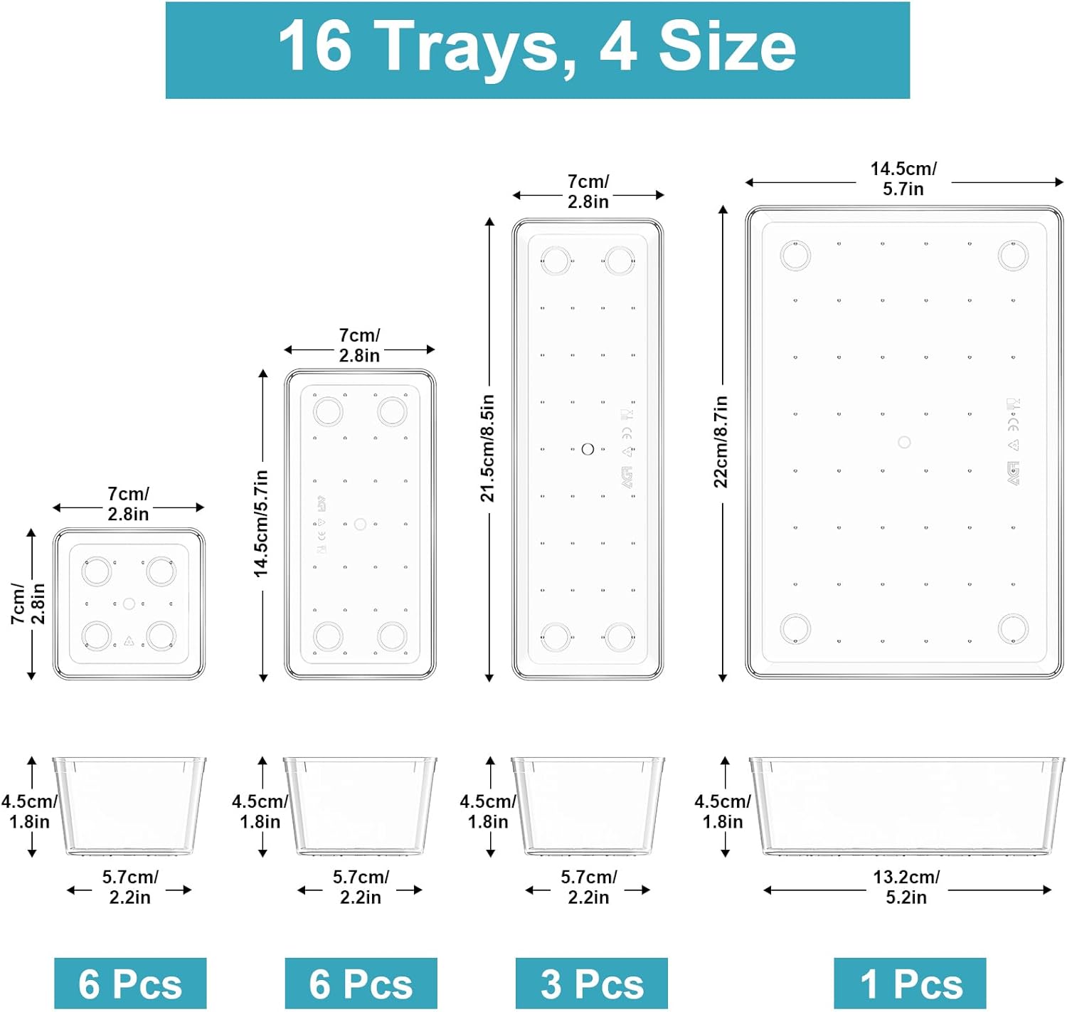Schubladen Organizer -16 Stück Schminktisch Organizer in 4 Größen. Drawer Organizer. Make Up Organizer. Schubladen Ordnungssystem für Schreibtisch. Büro. Küchen. Bad