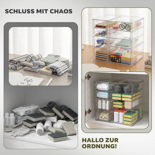 8-teiliger Schreibtisch-Organizer | Transparente Aufbewahrungsboxen mit Schubladen für Kosmetik. Büro & Werkzeug | Stapelbare Kunststoffboxen für Garage. Küche und Bad