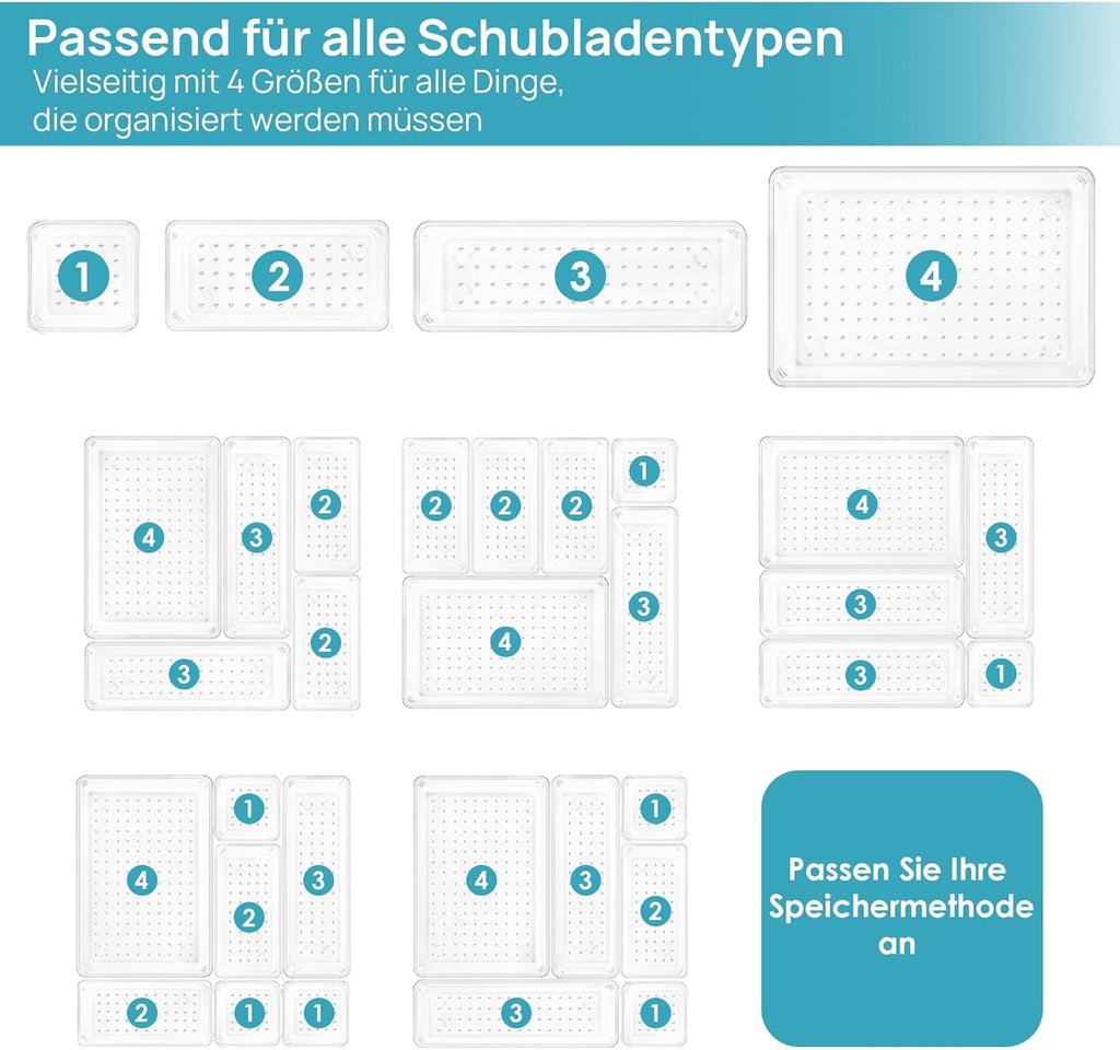 Vtopmart 25 Stücke Schubladen Organizer mit 4 Größen. Make up Ordnungssystem. Schminktisch Organizer Einsetzbar für Makeup. Küchen. Badezimmer. Büro. Schminktisch