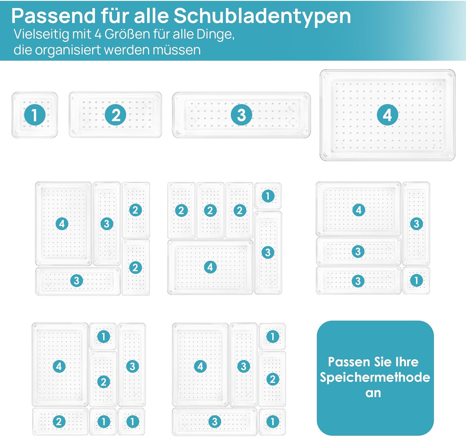 Vtopmart 25 Stücke Schubladen Organizer mit 4 Größen. Make up Ordnungssystem. Schminktisch Organizer Einsetzbar für Makeup. Küchen. Badezimmer. Büro. Schminktisch