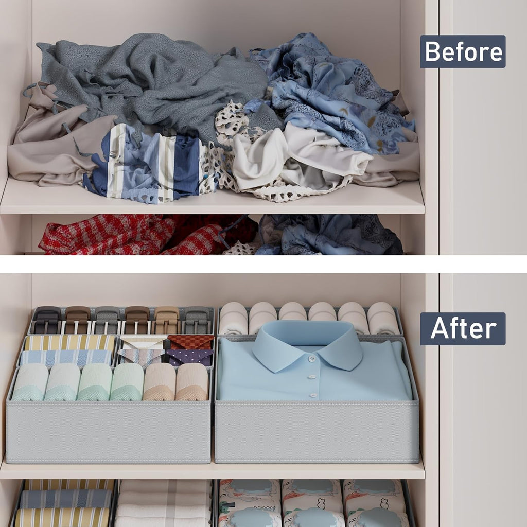 DIMJ 12er Schubladen Ordnungssystem Schubladen Organizer. Faltbare Aufbewahrungsbox Stoff. Unterwäsche Organizer. Organizer Kleiderschrank für Kleidung. BHS. Socken. Krawatten
