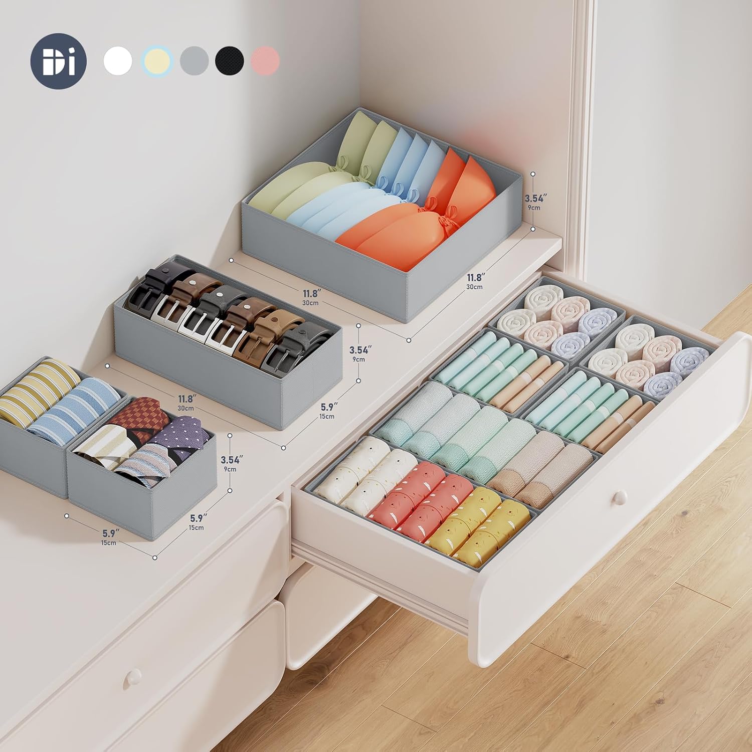 DIMJ 12er Schubladen Ordnungssystem Schubladen Organizer. Faltbare Aufbewahrungsbox Stoff. Unterwäsche Organizer. Organizer Kleiderschrank für Kleidung. BHS. Socken. Krawatten