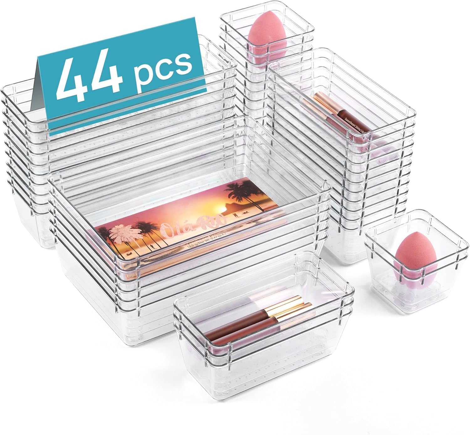 Vtopmart 25 Stücke Schubladen Organizer mit 4 Größen. Make up Ordnungssystem. Schminktisch Organizer Einsetzbar für Makeup. Küchen. Badezimmer. Büro. Schminktisch