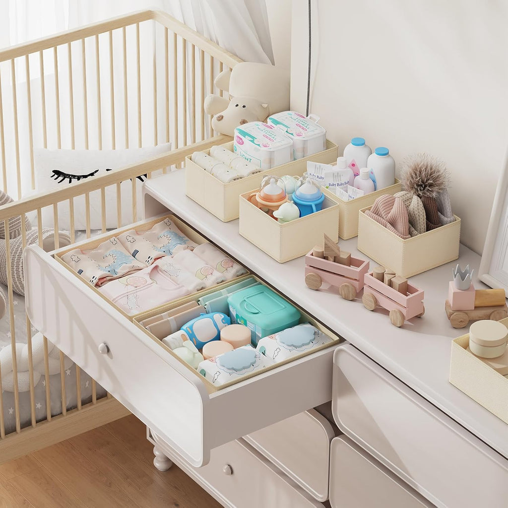 Kleiderschrank Schrank Organizer - 12er Set Schubladen Organizer Kleidung Baby. Faltbare Aufbewahrungsbox Stoffboxen Aufbewahrung für kommode. Socken. BHs. Beige