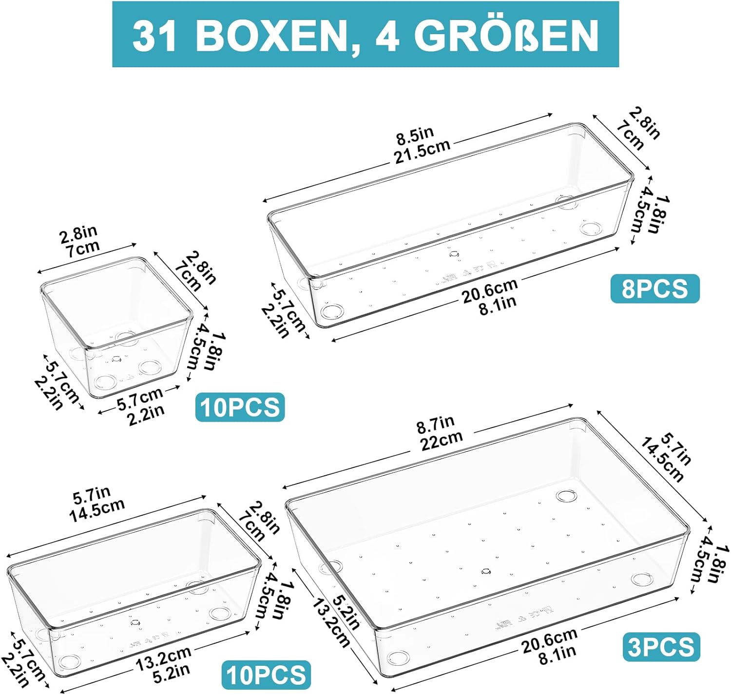 Drawer Insert. Drawer Organiser. 31 Pieces Dressing Table Organiser in 4 Sizes. Drawer Organiser. Make Up Organiser. Drawer Organiser System for Desk. Office. Kitchen. Bathroom