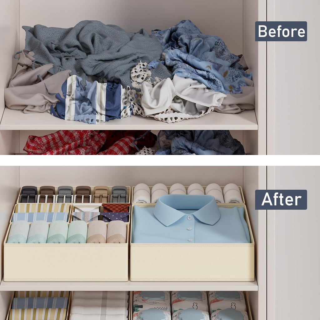 Kleiderschrank Schrank Organizer - 12er Set Schubladen Organizer Kleidung Baby. Faltbare Aufbewahrungsbox Stoffboxen Aufbewahrung für kommode. Socken. BHs. Beige