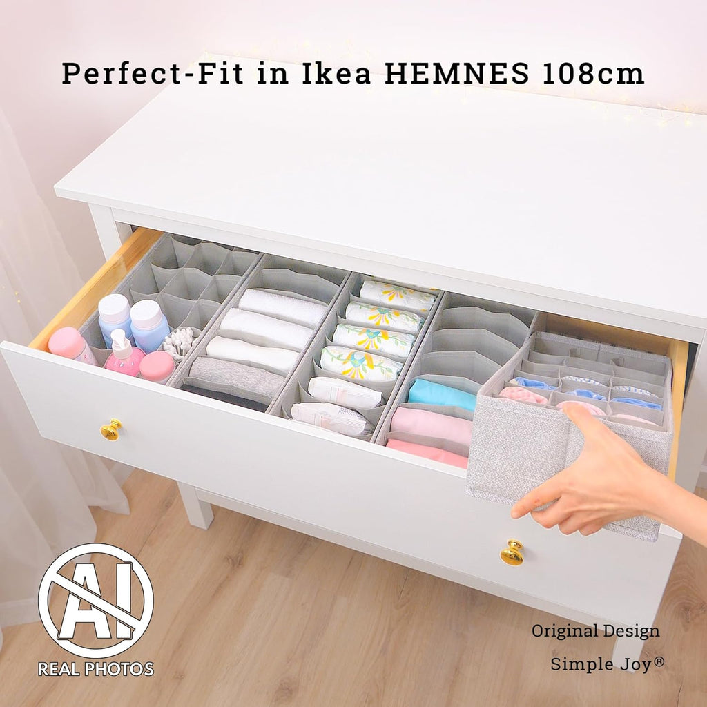 SIMPLE JOY® HEMNES Organizer. Schadstoffgeprüft. DAS ORIGINAL; Stabiler Boden; Schubladen Ordnungssystem für Wickelbedarf. Kinderkleidung. Socken. Unterwäsche; 5er Set. passgenau für ikea Kommode