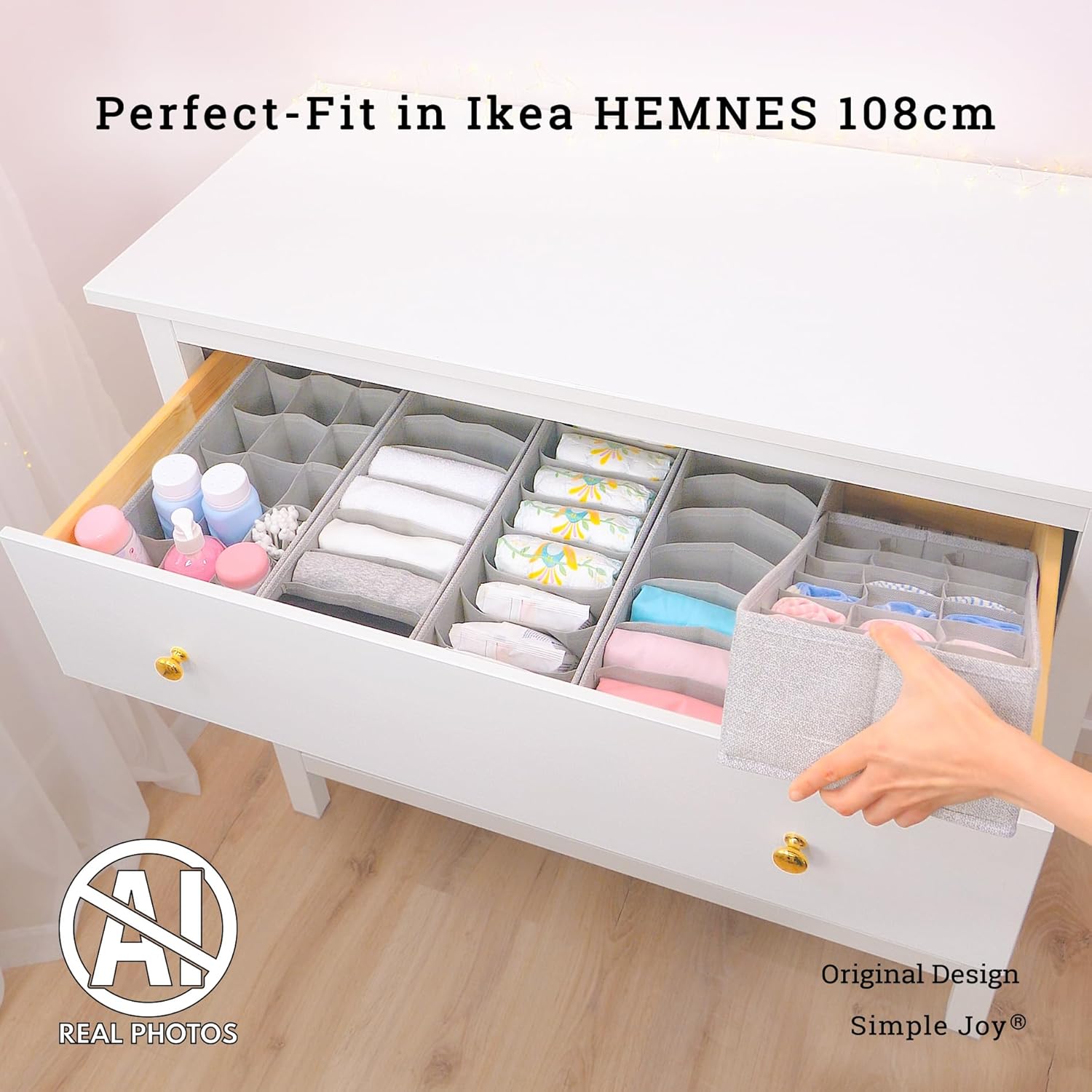 SIMPLE JOY® HEMNES Organizer. Schadstoffgeprüft. DAS ORIGINAL; Stabiler Boden; Schubladen Ordnungssystem für Wickelbedarf. Kinderkleidung. Socken. Unterwäsche; 5er Set. passgenau für ikea Kommode