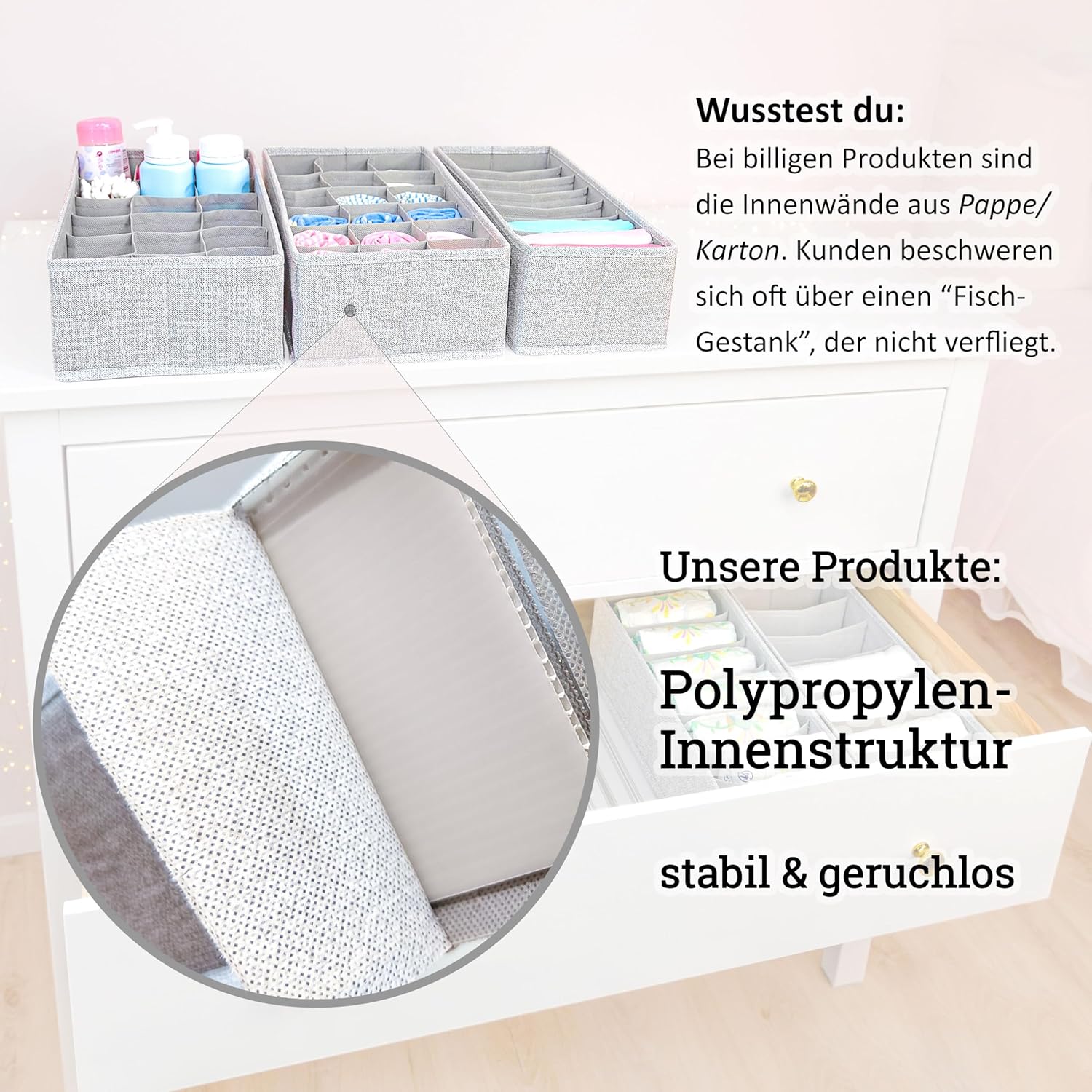 SIMPLE JOY® HEMNES Organizer. Schadstoffgeprüft. DAS ORIGINAL; Stabiler Boden; Schubladen Ordnungssystem für Wickelbedarf. Kinderkleidung. Socken. Unterwäsche; 5er Set. passgenau für ikea Kommode