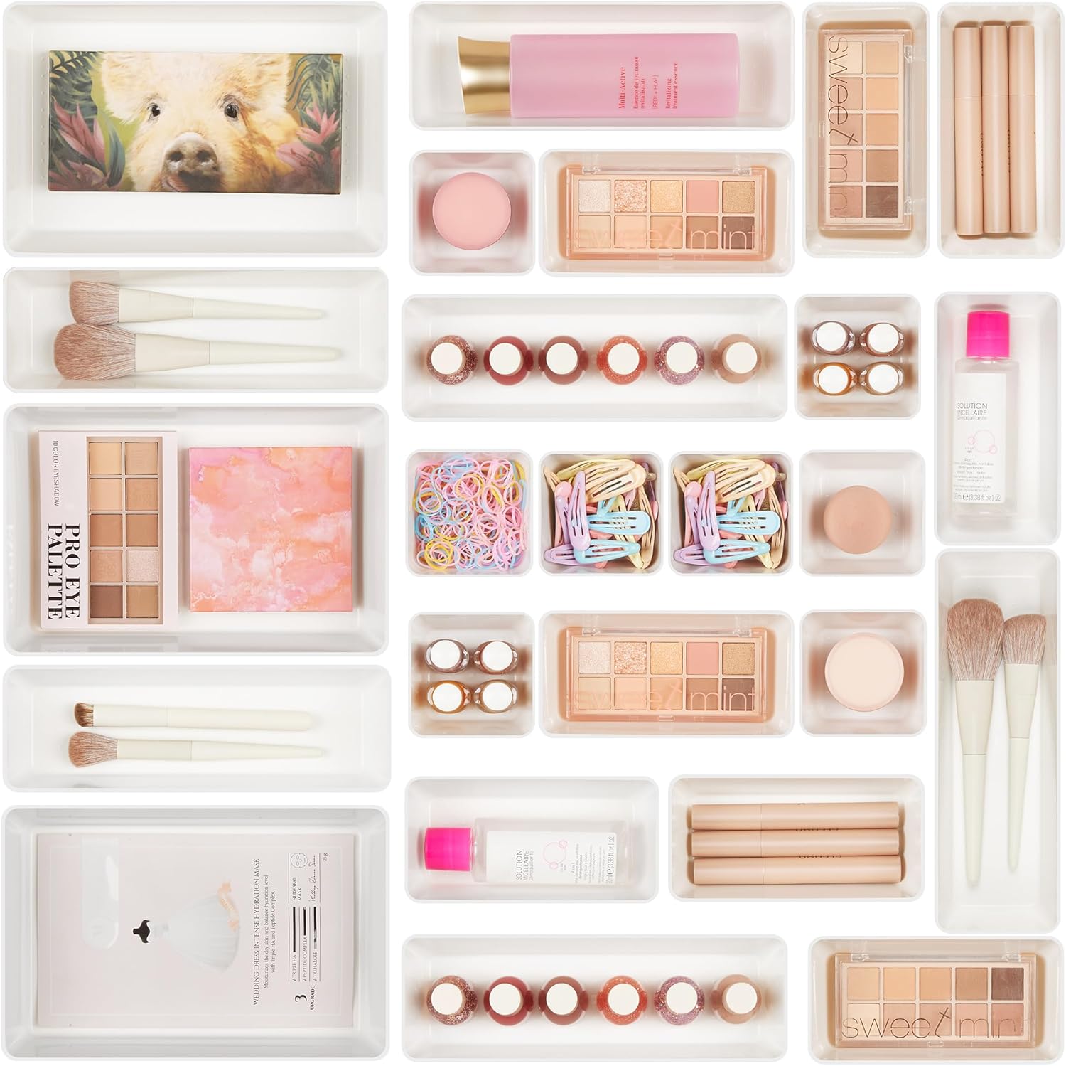Vtopmart 25 Stücke Schubladen Organizer mit 4 Größen. Make up Ordnungssystem. Schminktisch Organizer Einsetzbar für Makeup. Küchen. Badezimmer. Büro. Schminktisch