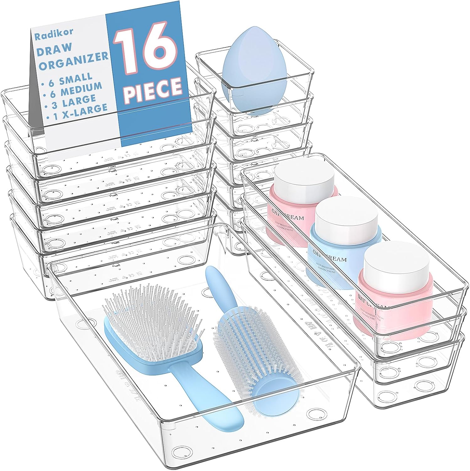Schubladen Organizer -16 Stück Schminktisch Organizer in 4 Größen. Drawer Organizer. Make Up Organizer. Schubladen Ordnungssystem für Schreibtisch. Büro. Küchen. Bad