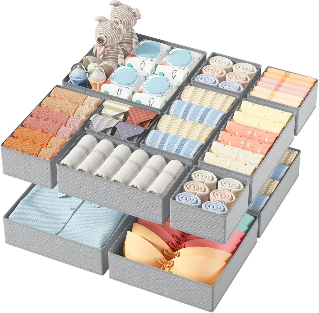 DIMJ 12er Schubladen Ordnungssystem Schubladen Organizer. Faltbare Aufbewahrungsbox Stoff. Unterwäsche Organizer. Organizer Kleiderschrank für Kleidung. BHS. Socken. Krawatten