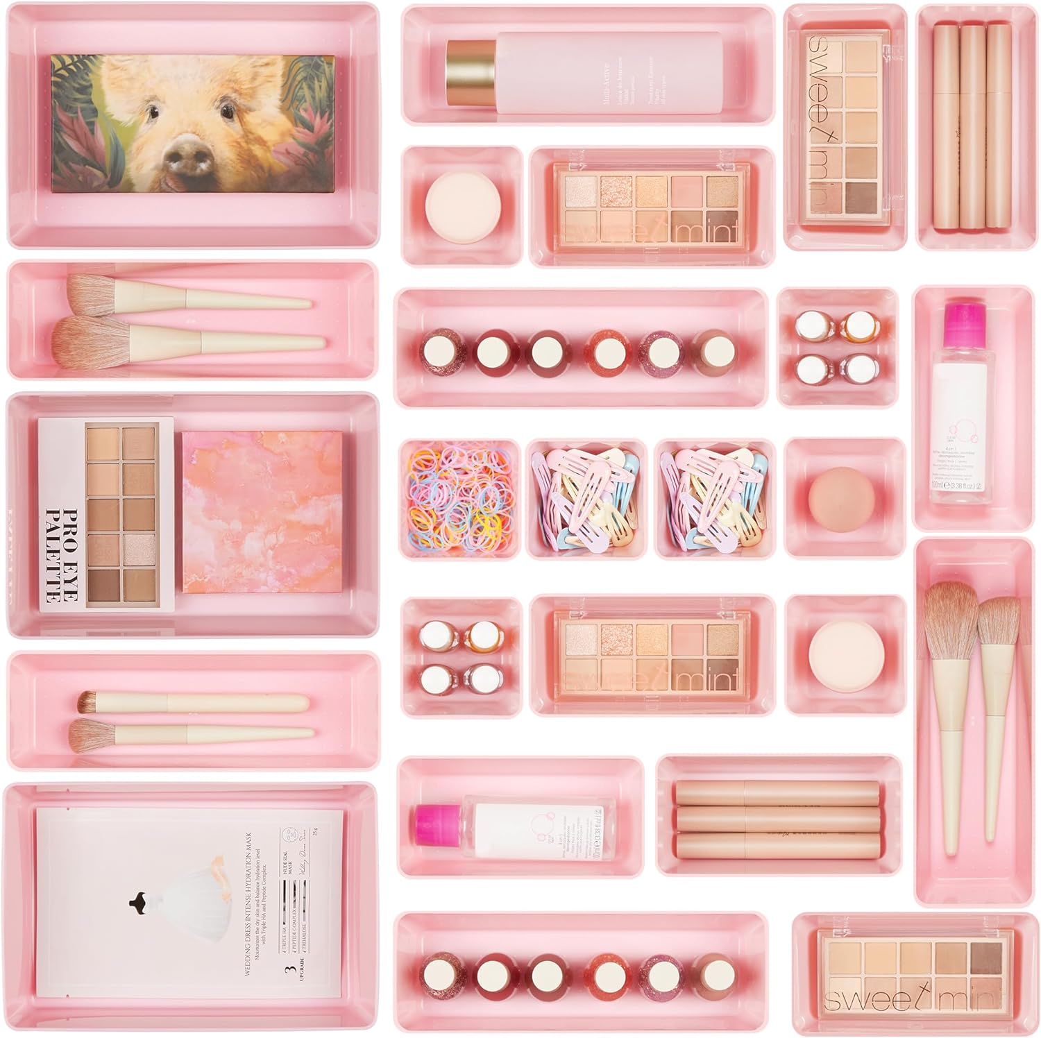 Vtopmart 25 Stücke Schubladen Organizer mit 4 Größen. Make up Ordnungssystem. Schminktisch Organizer Einsetzbar für Makeup. Küchen. Badezimmer. Büro. Schminktisch