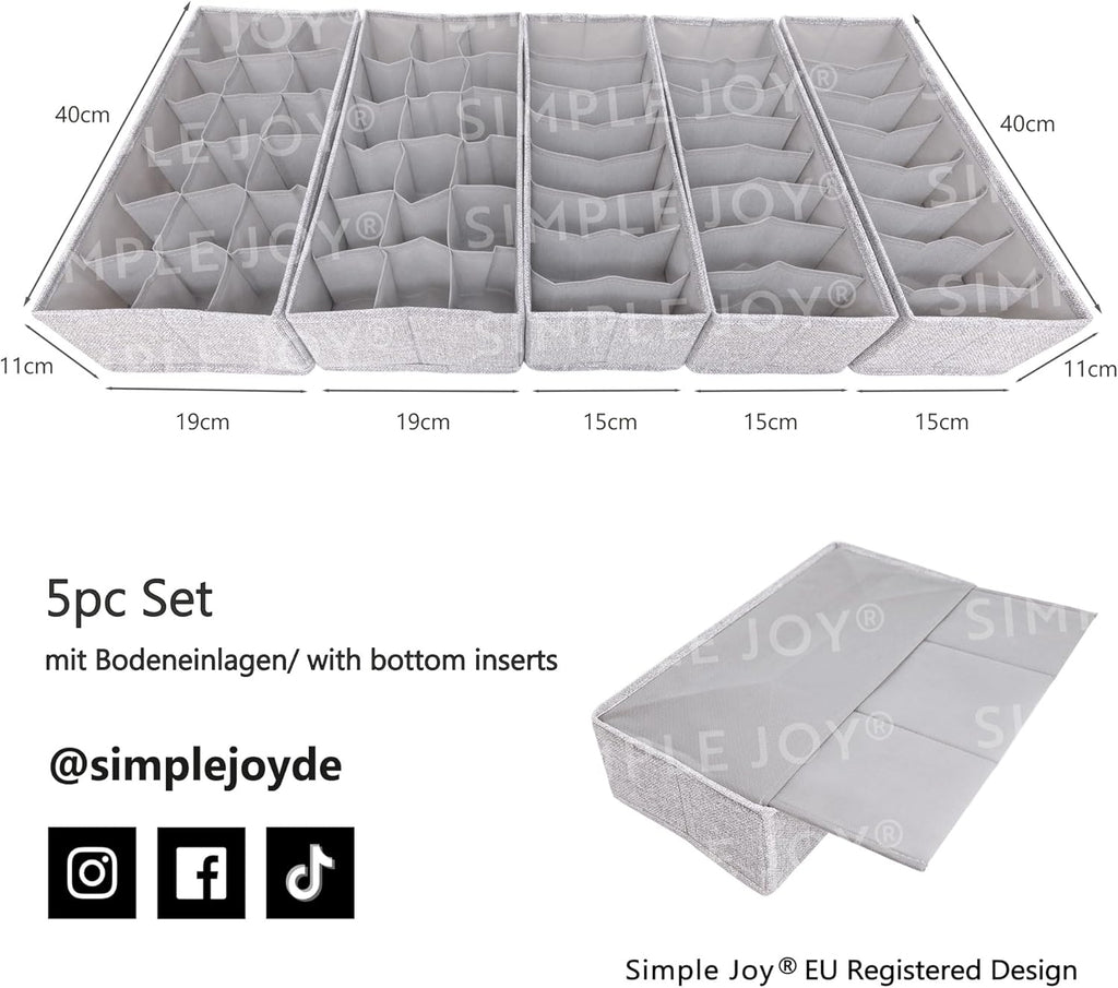 SIMPLE JOY® HEMNES Organizer. Schadstoffgeprüft. DAS ORIGINAL; Stabiler Boden; Schubladen Ordnungssystem für Wickelbedarf. Kinderkleidung. Socken. Unterwäsche; 5er Set. passgenau für ikea Kommode