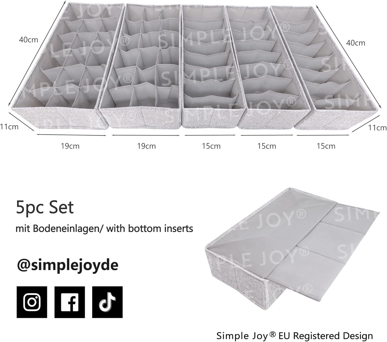 SIMPLE JOY® HEMNES Organizer. Schadstoffgeprüft. DAS ORIGINAL; Stabiler Boden; Schubladen Ordnungssystem für Wickelbedarf. Kinderkleidung. Socken. Unterwäsche; 5er Set. passgenau für ikea Kommode