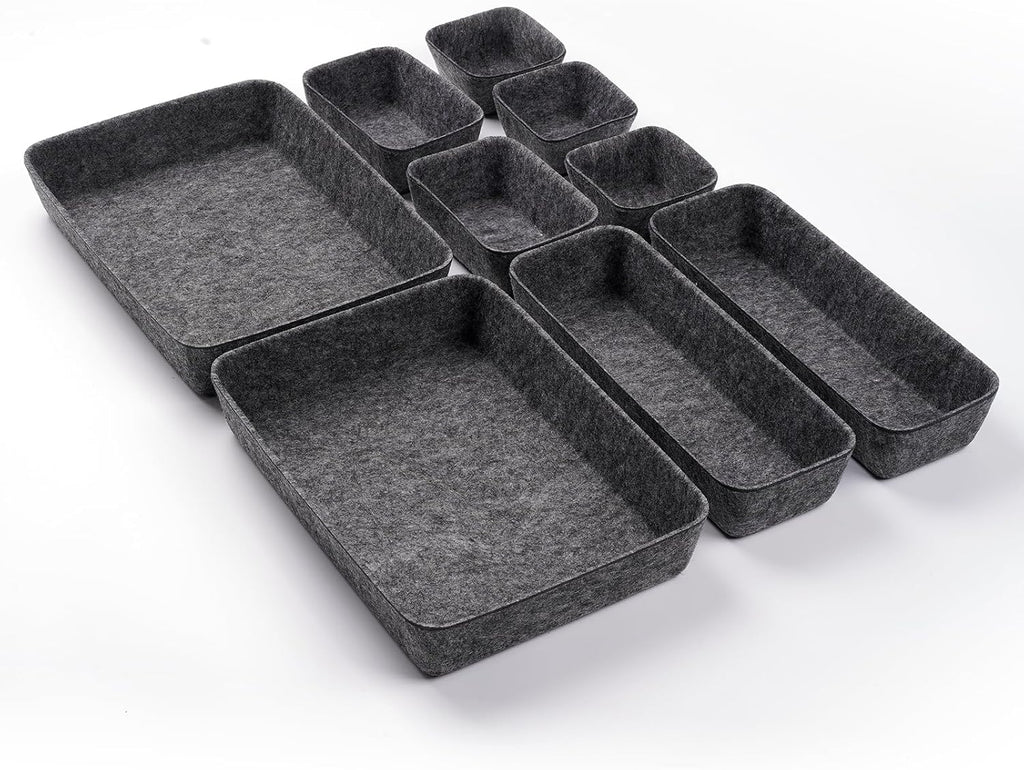 Schubladen Organizer. 9 Stücke Filz Schubladenbox Ordnungssystem für Schminktisch/Schreibtisch/Büro. Aufbewahrungsboxen Set in 4 Größen