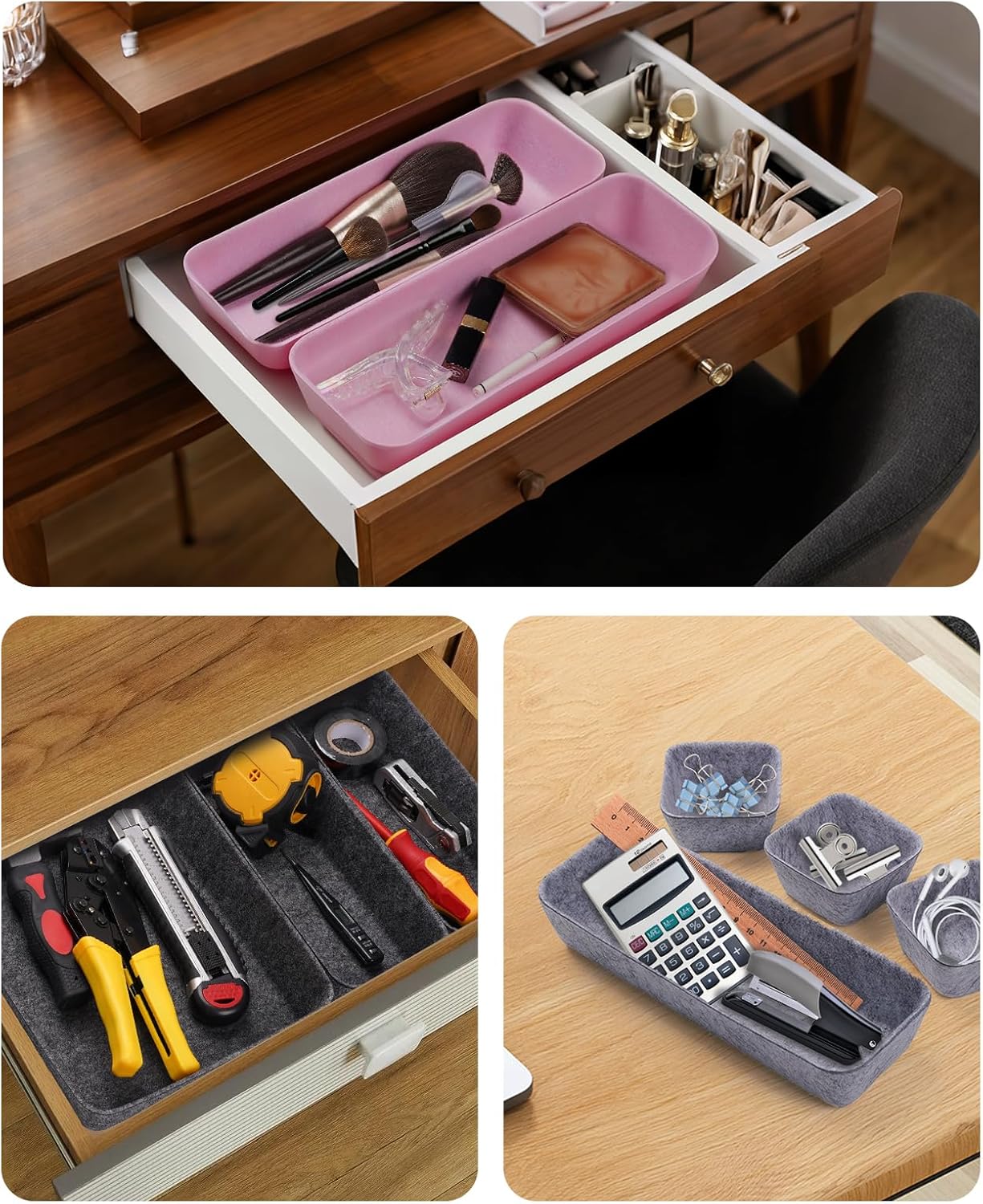Schubladen Organizer. 9 Stücke Filz Schubladenbox Ordnungssystem für Schminktisch/Schreibtisch/Büro. Aufbewahrungsboxen Set in 4 Größen