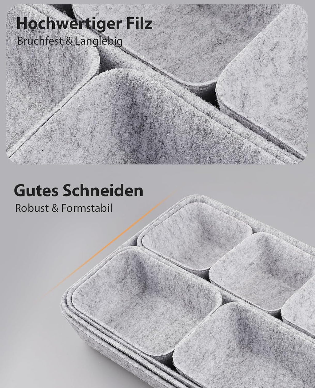 Schubladen Organizer. 9 Stücke Filz Schubladenbox Ordnungssystem für Schminktisch/Schreibtisch/Büro. Aufbewahrungsboxen Set in 4 Größen