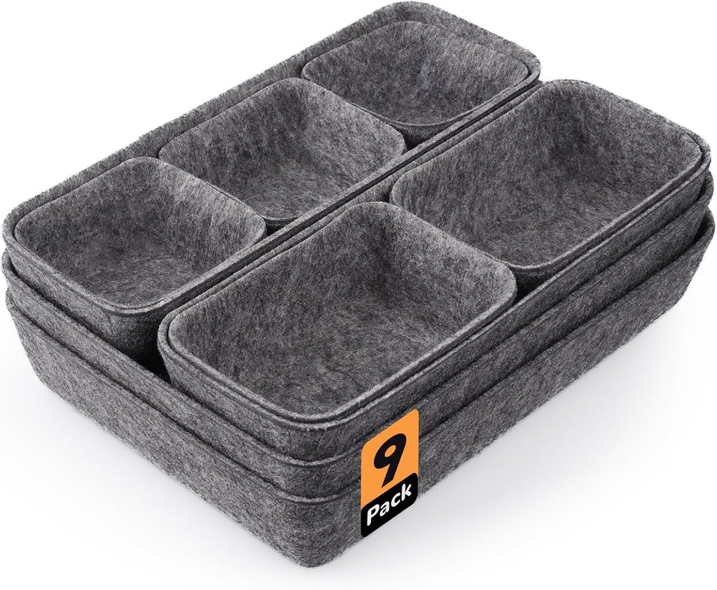 Schubladen Organizer. 9 Stücke Filz Schubladenbox Ordnungssystem für Schminktisch/Schreibtisch/Büro. Aufbewahrungsboxen Set in 4 Größen