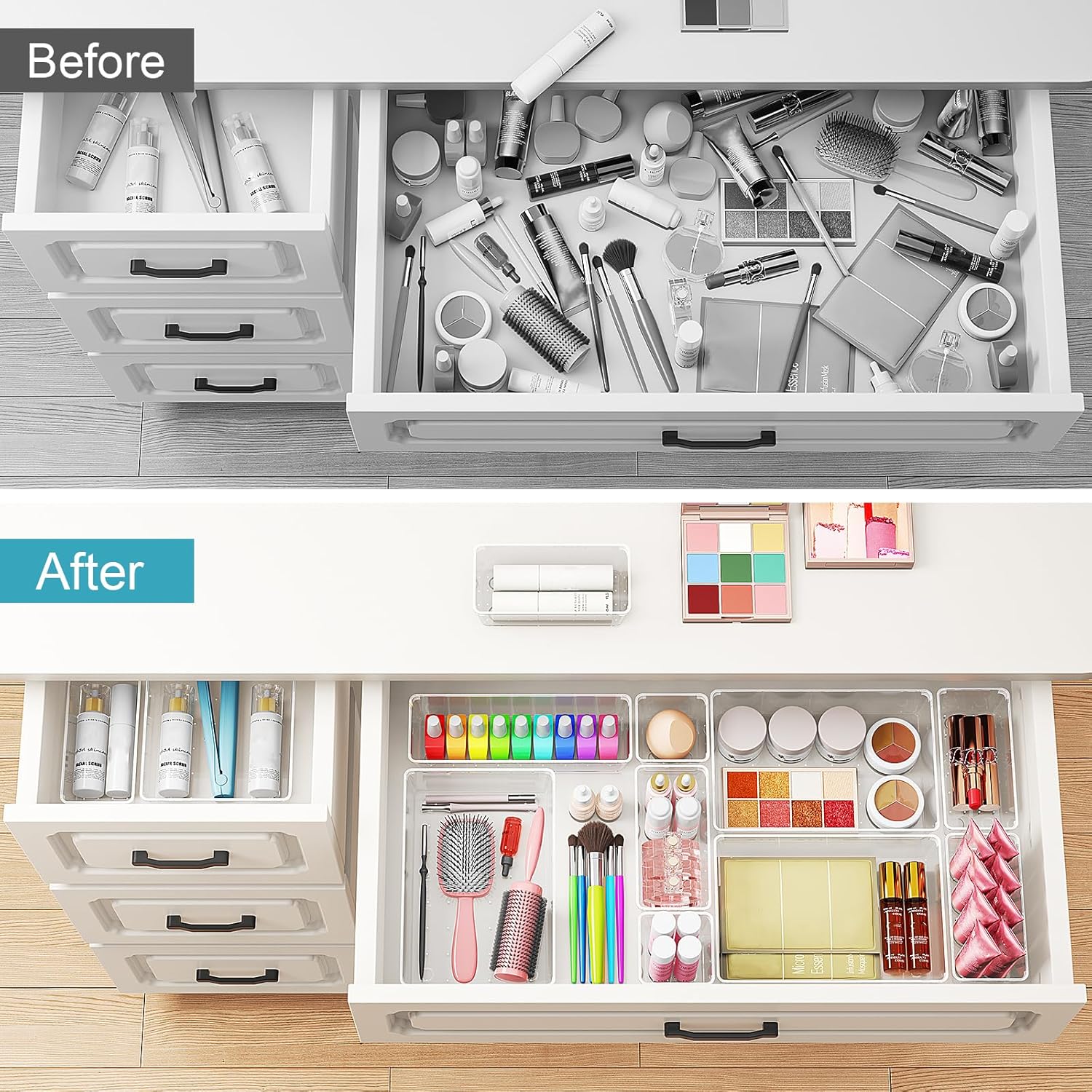 Schubladeneinsatz Schubladen Organizer -25 Stück Schminktisch Organizer in 4 Größen. Drawer Organizer. Make Up Organizer. Schubladen Ordnungssystem für Schreibtisch. Büro. Küchen. Bad