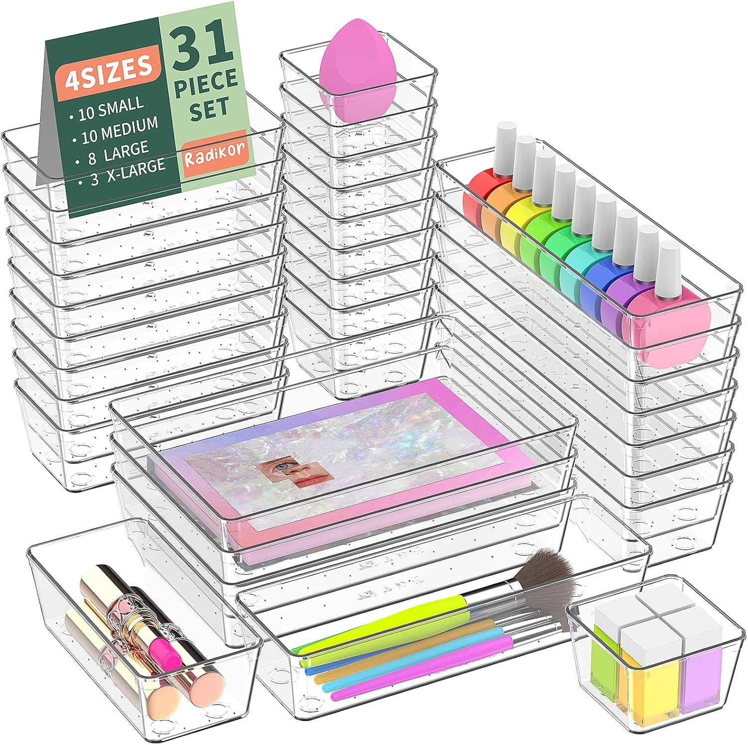 Drawer Insert. Drawer Organiser. 31 Pieces Dressing Table Organiser in 4 Sizes. Drawer Organiser. Make Up Organiser. Drawer Organiser System for Desk. Office. Kitchen. Bathroom