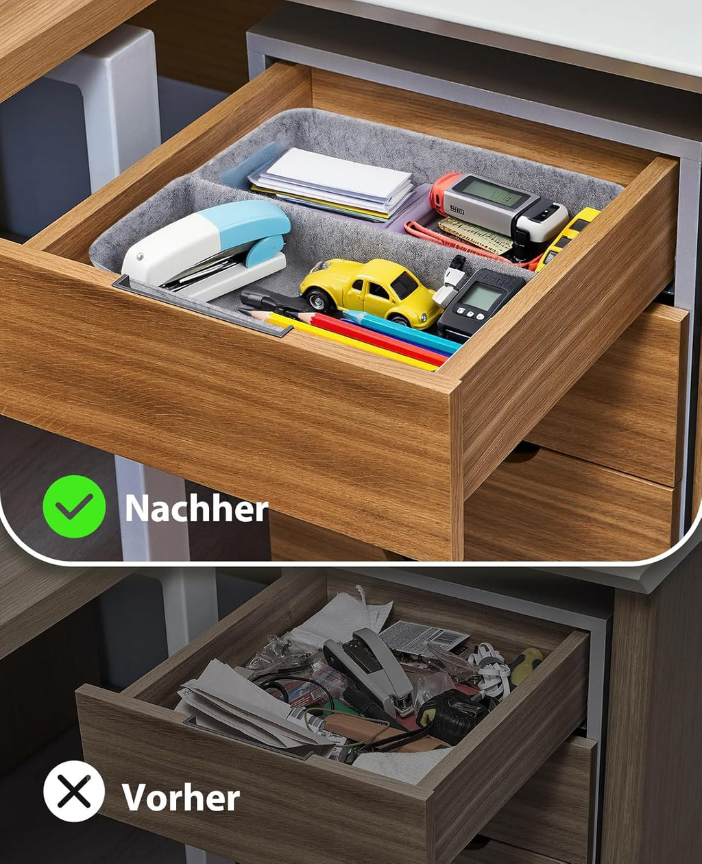 Schubladen Organizer. 9 Stücke Filz Schubladenbox Ordnungssystem für Schminktisch/Schreibtisch/Büro. Aufbewahrungsboxen Set in 4 Größen
