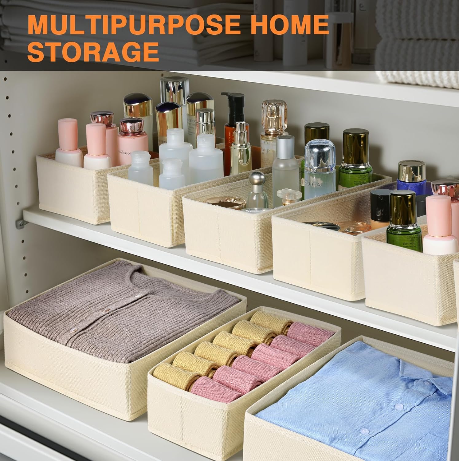 Kleiderschrank Schrank Organizer - 12er Set Schubladen Organizer Kleidung Baby. Faltbare Aufbewahrungsbox Stoffboxen Aufbewahrung für kommode. Socken. BHs. Beige
