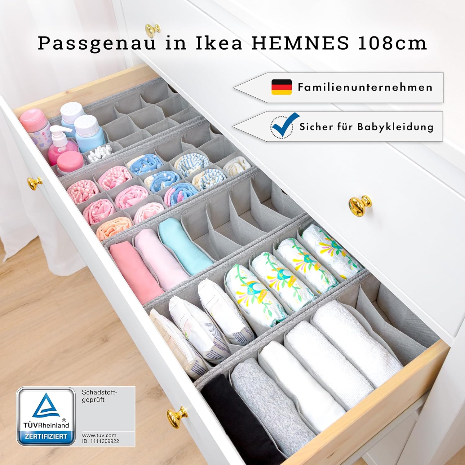 SIMPLE JOY® HEMNES Organizer. Schadstoffgeprüft. DAS ORIGINAL; Stabiler Boden; Schubladen Ordnungssystem für Wickelbedarf. Kinderkleidung. Socken. Unterwäsche; 5er Set. passgenau für ikea Kommode