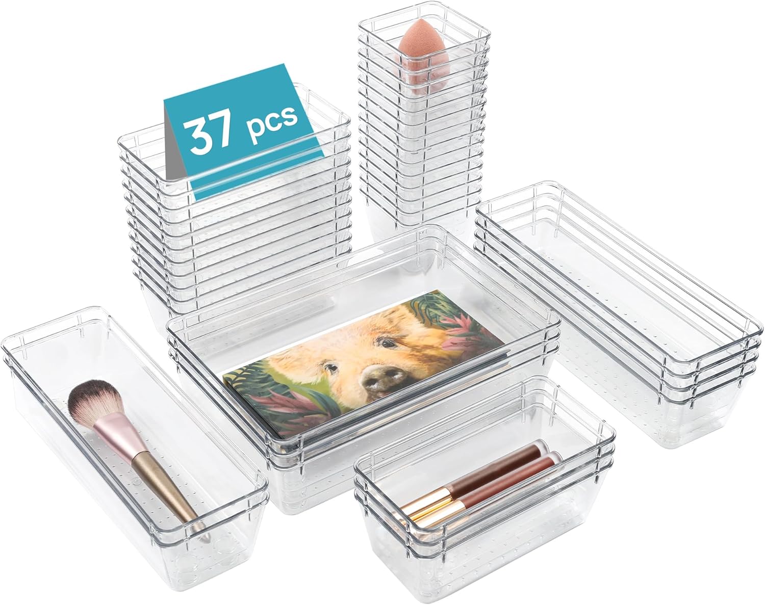 Vtopmart 25 Stücke Schubladen Organizer mit 4 Größen. Make up Ordnungssystem. Schminktisch Organizer Einsetzbar für Makeup. Küchen. Badezimmer. Büro. Schminktisch
