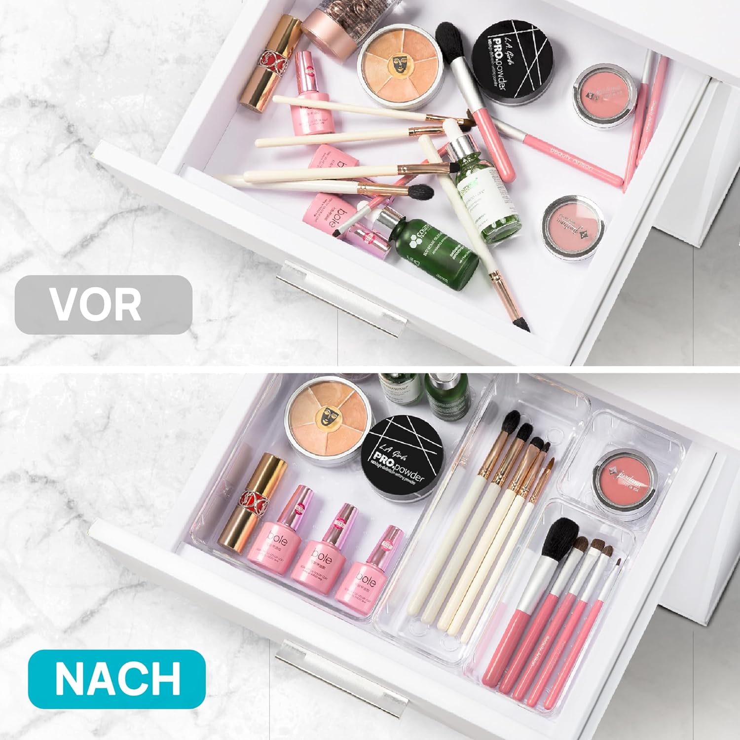 Vtopmart 25 Stücke Schubladen Organizer mit 4 Größen. Make up Ordnungssystem. Schminktisch Organizer Einsetzbar für Makeup. Küchen. Badezimmer. Büro. Schminktisch